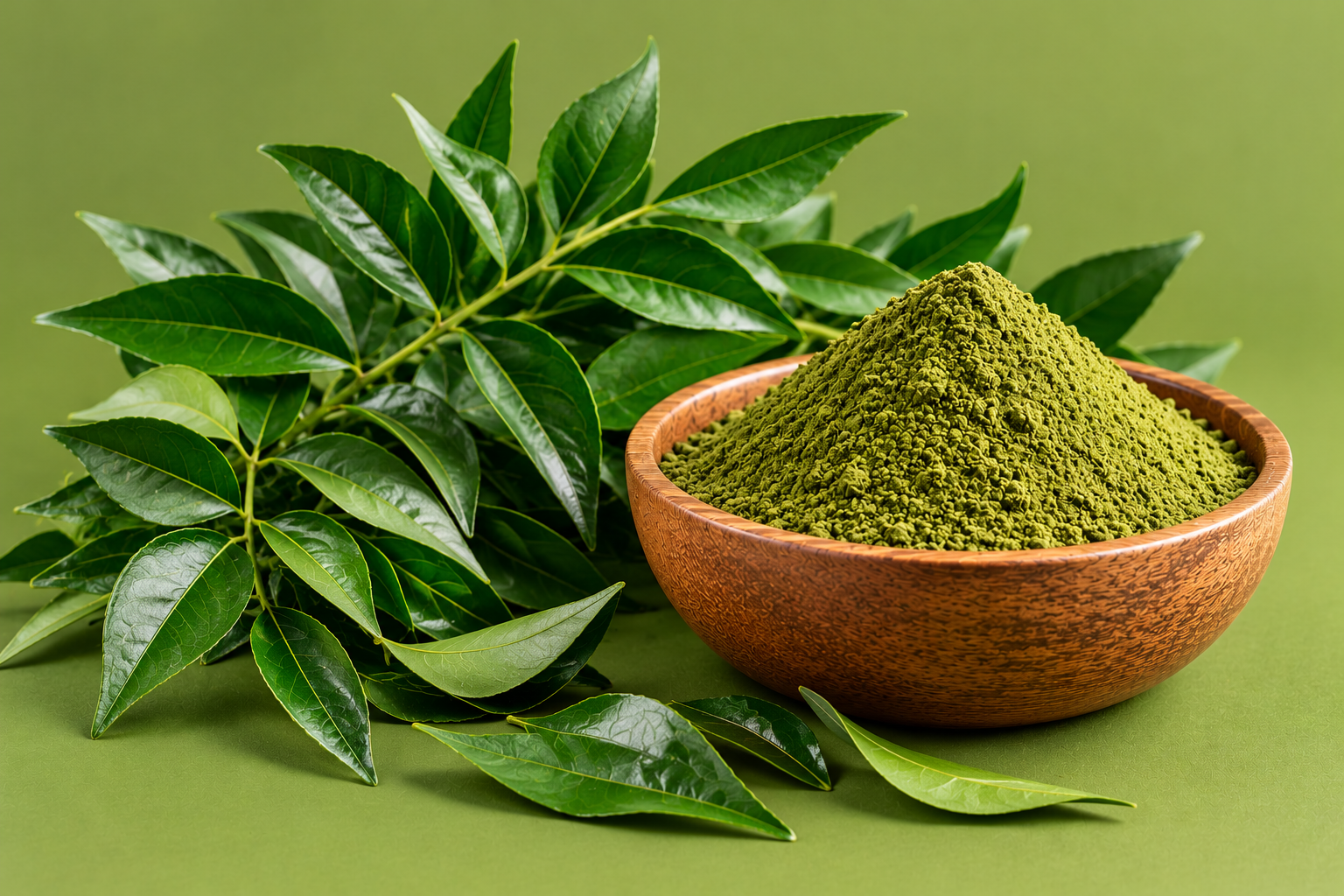 Fresh curry leaves and curry leaves powder